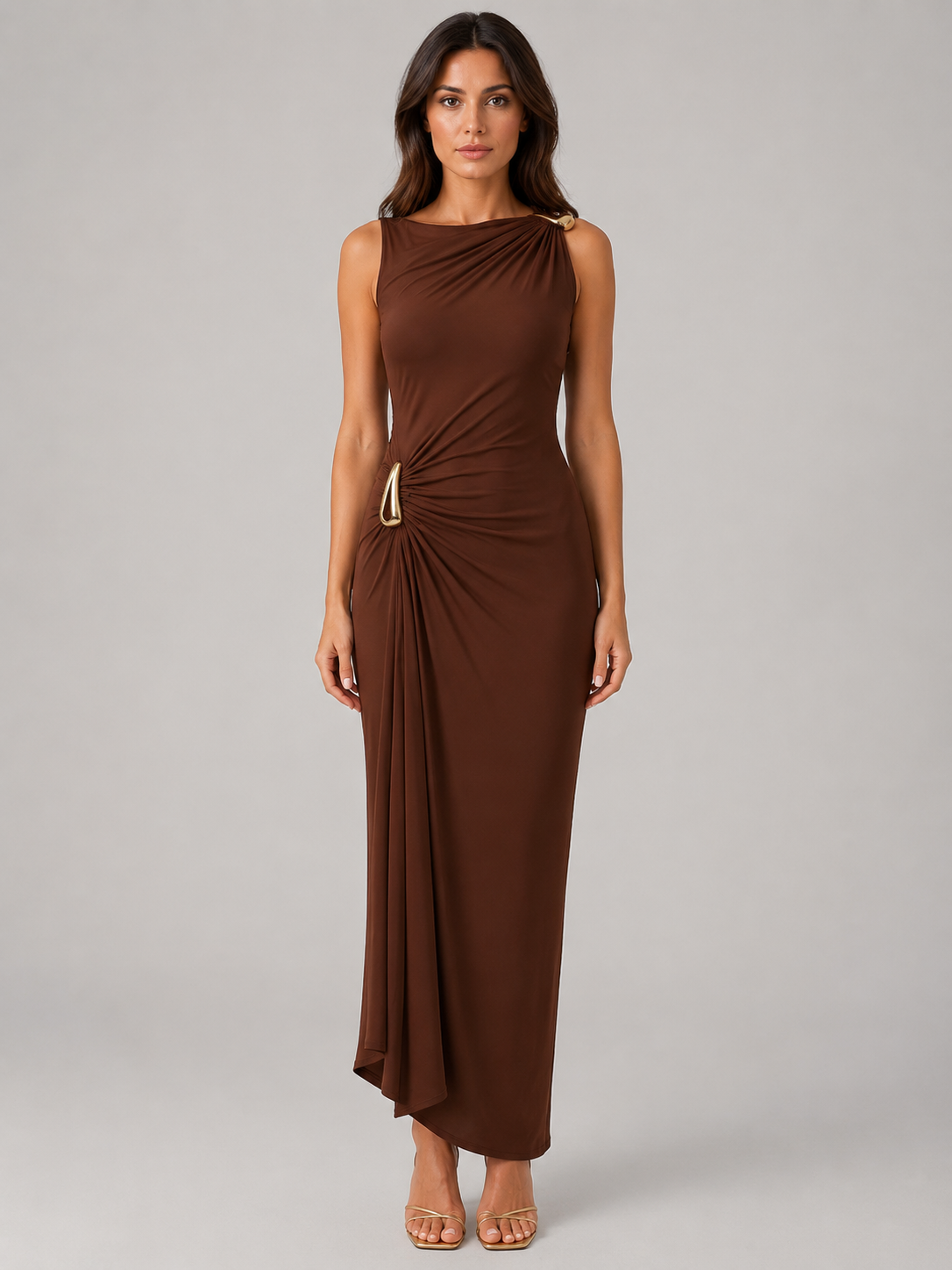 high neck ruched maxi dress Imelda High Neck Maxi Dress