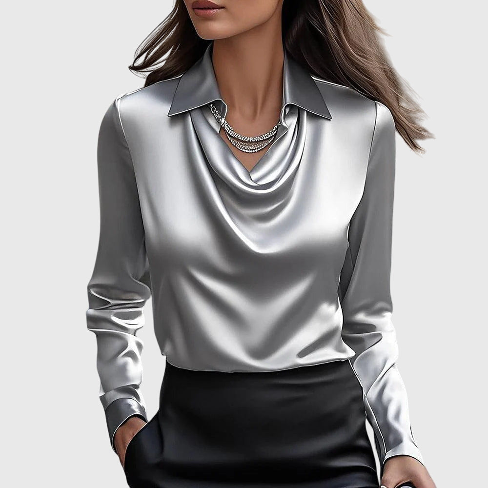 Montleigh | Women’s Elegant Draped Blouse – Satin-Feel