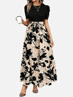 Women’s Floral Midi Dress – Puff Sleeve Belted Waist