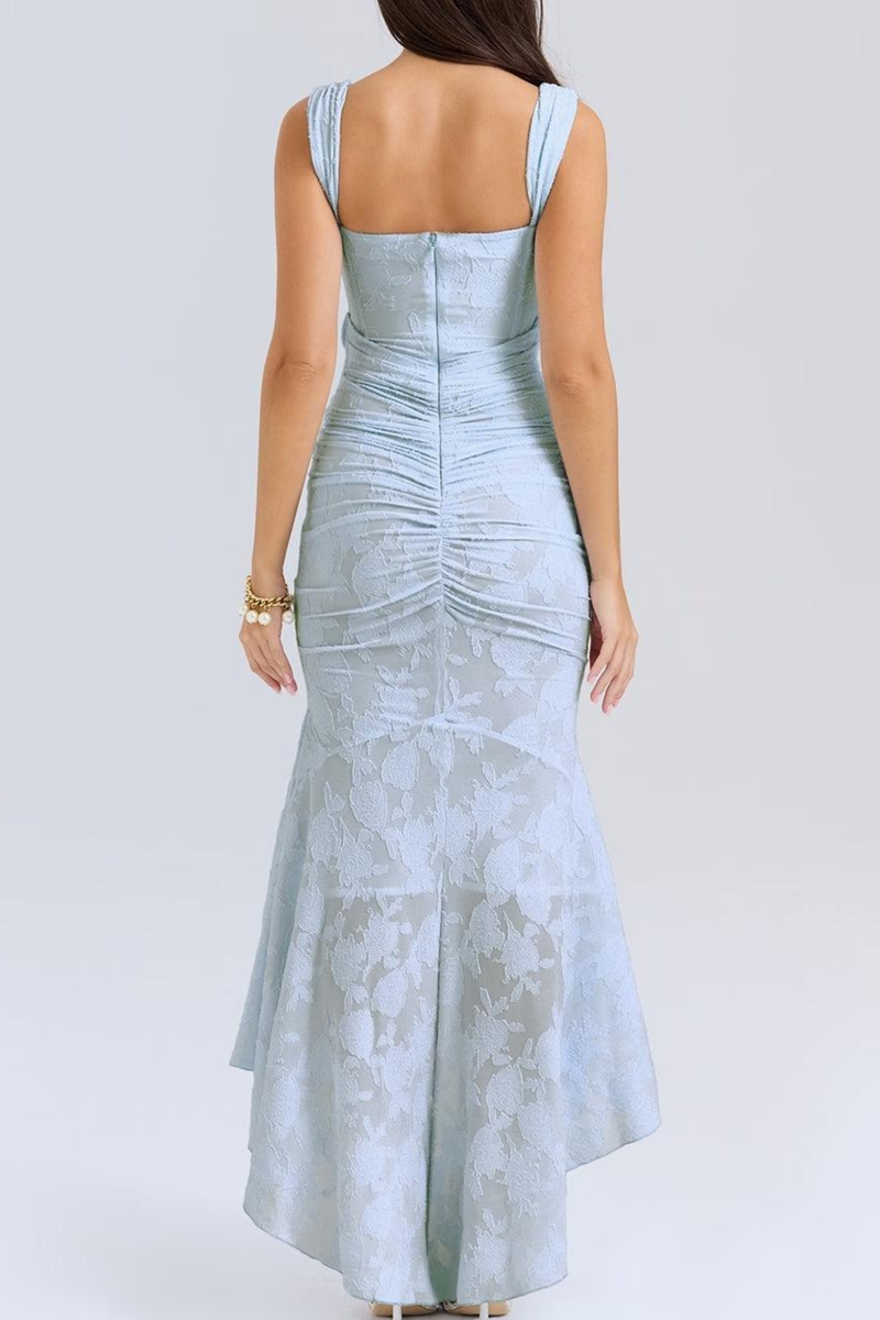 Women’s Ruched Lace Midi Dress – Bodycon Fit