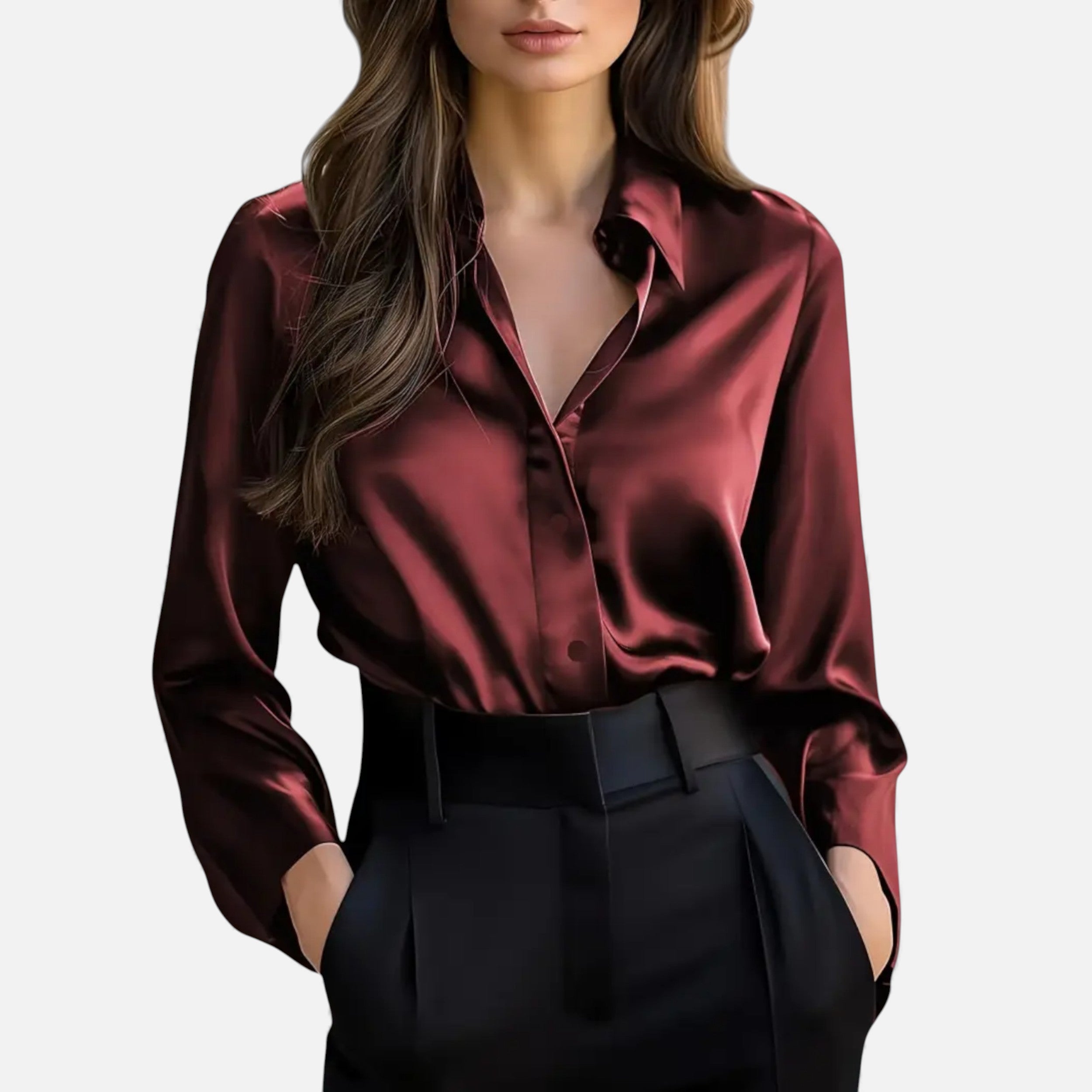 Women’s Satin Feel Long Sleeve Blouse – Heritage Style