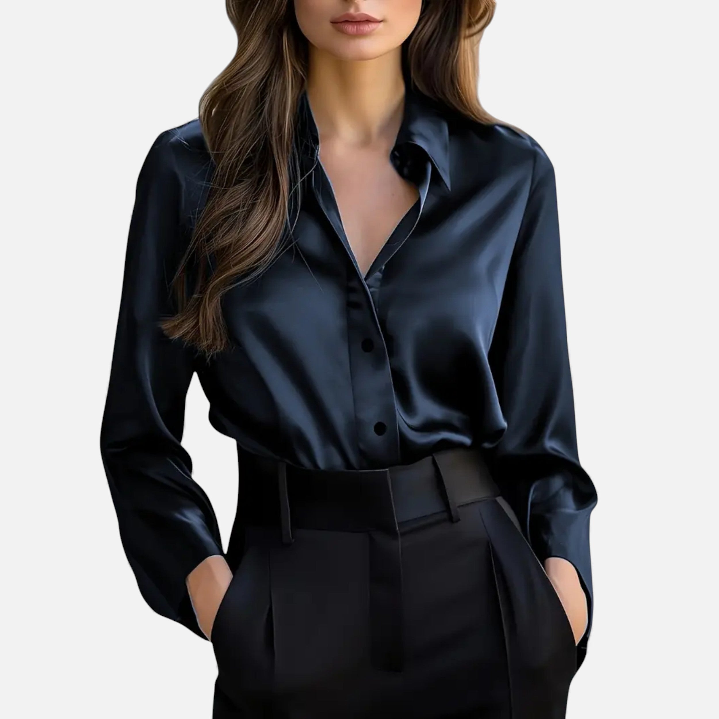 Women’s Satin Feel Long Sleeve Blouse – Heritage Style