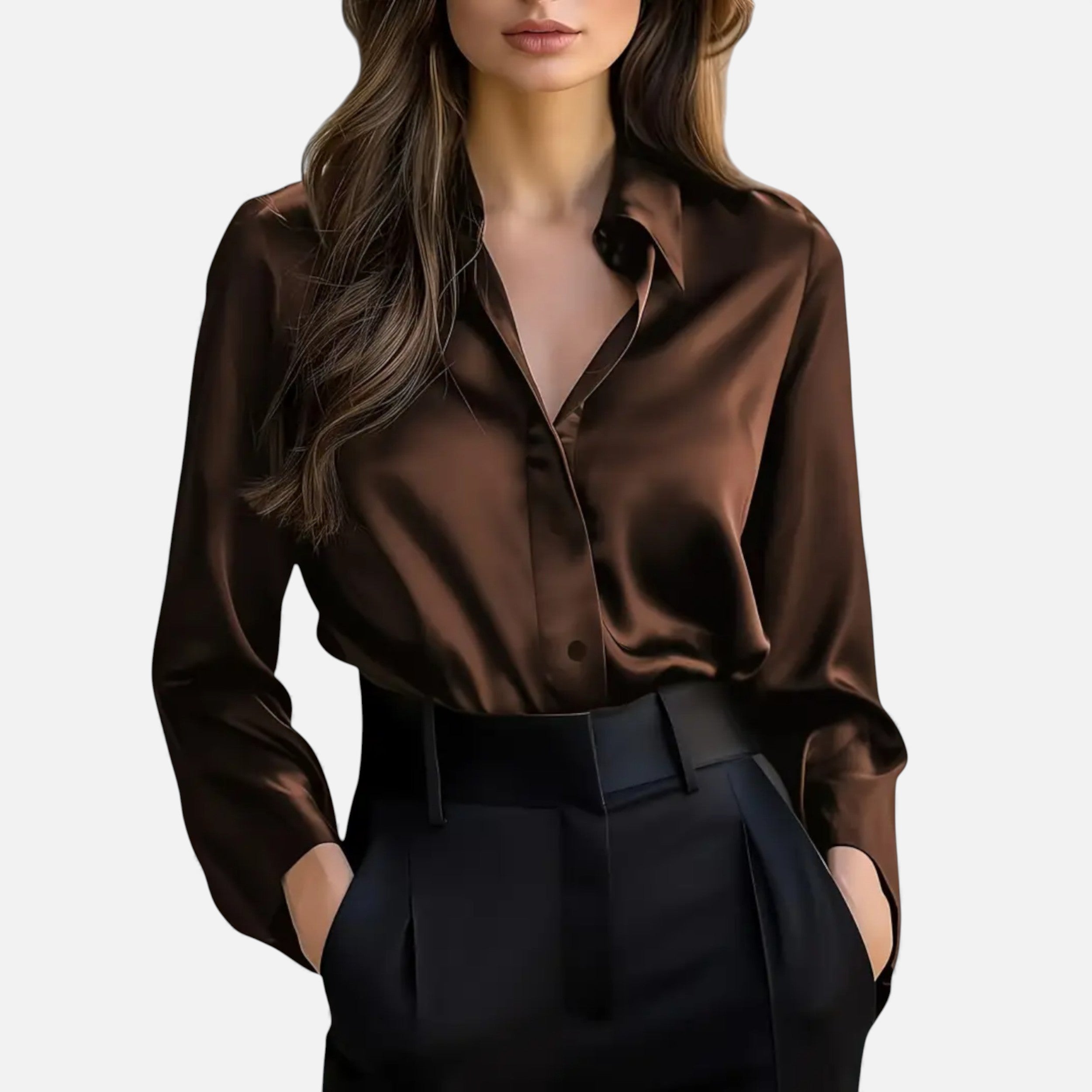 Women’s Satin Feel Long Sleeve Blouse – Heritage Style