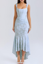 Women’s Ruched Lace Midi Dress – Bodycon Fit