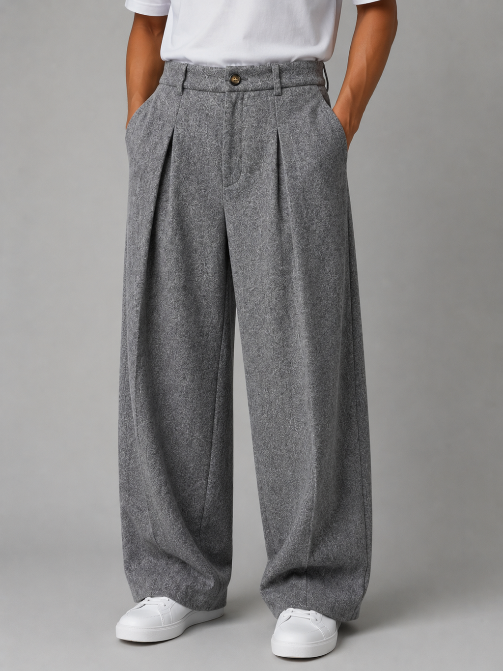 Men’s Grey Wide Leg Trousers – Tailored Pleated Pants
