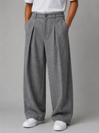 Men’s Grey Wide Leg Trousers – Tailored Pleated Pants