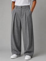 Men’s Grey Wide Leg Trousers – Tailored Pleated Pants
