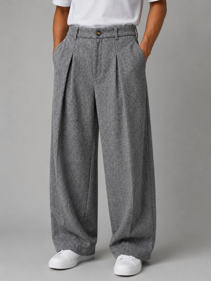 Men’s Grey Wide Leg Trousers – Tailored Pleated Pants