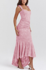 Women’s Ruched Lace Midi Dress – Bodycon Fit