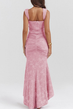 Women’s Ruched Lace Midi Dress – Bodycon Fit
