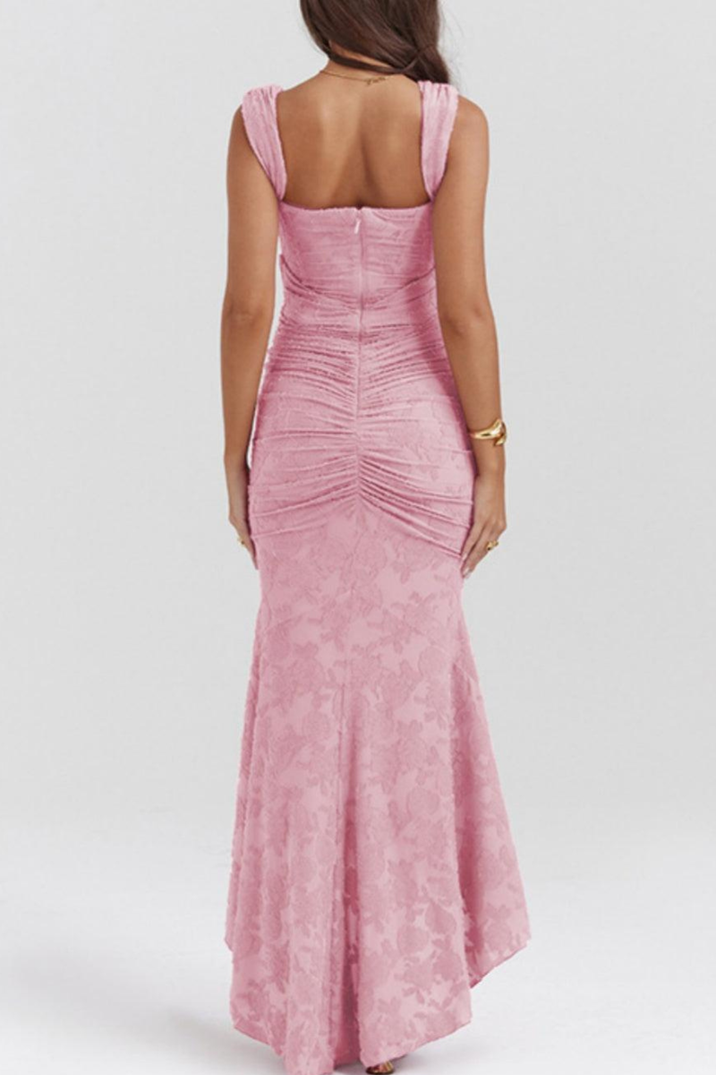 Women’s Ruched Lace Midi Dress – Bodycon Fit