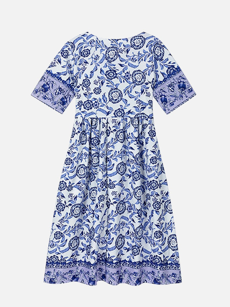 Women’s Floral V-Neck Midi Dress – Relaxed Summer Elegance