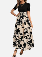 Women’s Floral Midi Dress – Puff Sleeve Belted Waist