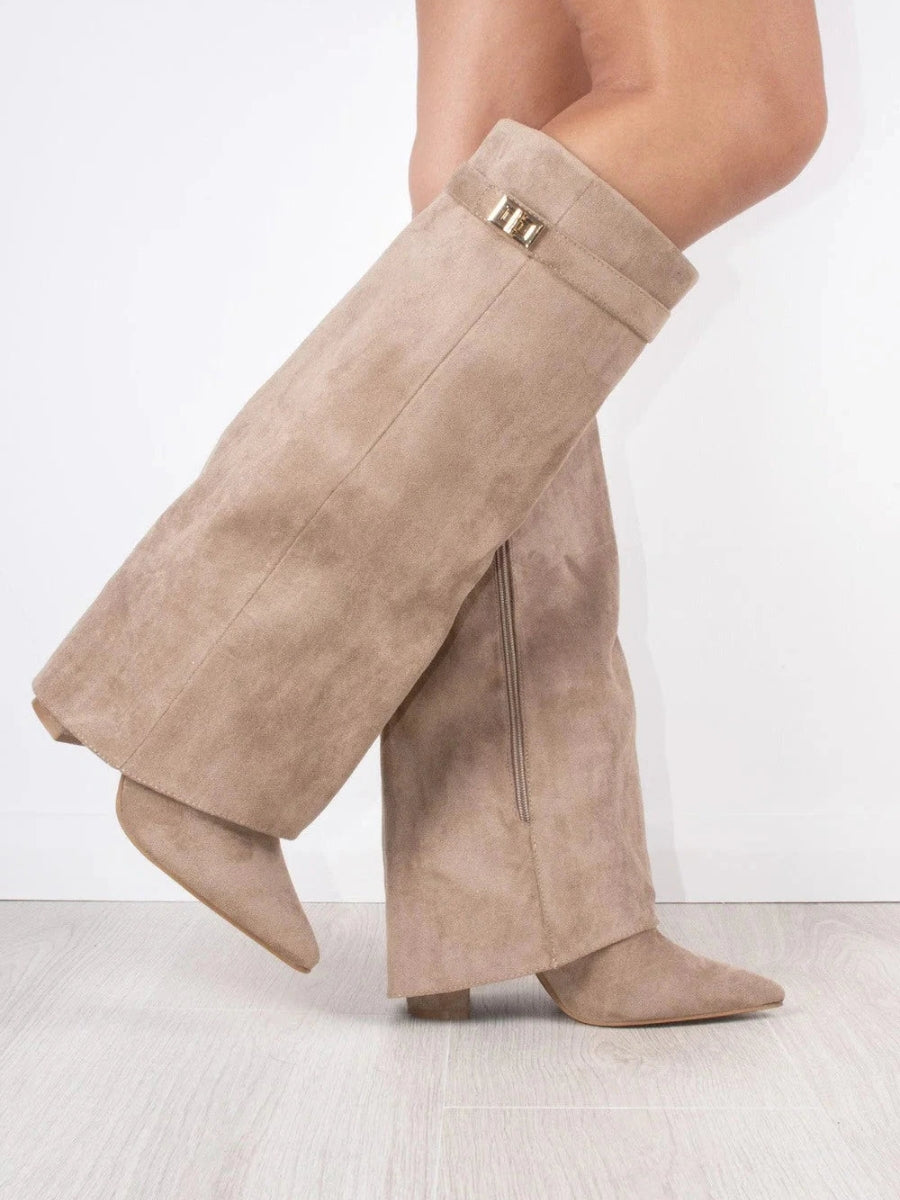 Montleigh | Women’s Suede Fold-Over Boots – Golden Detail