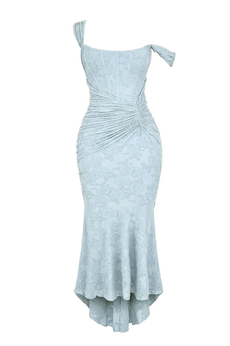 Women’s Ruched Lace Midi Dress – Bodycon Fit