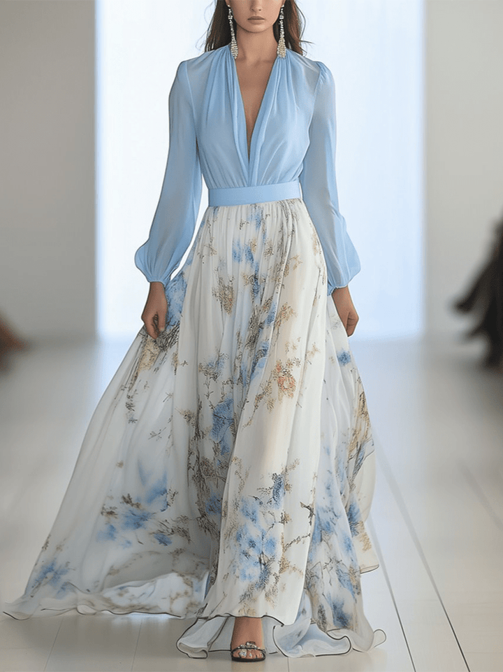 Women's Floral Maxi Dress – Flowing V-Neck Fit