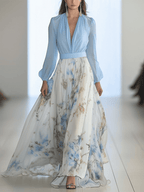 Women's Floral Maxi Dress – Flowing V-Neck Fit