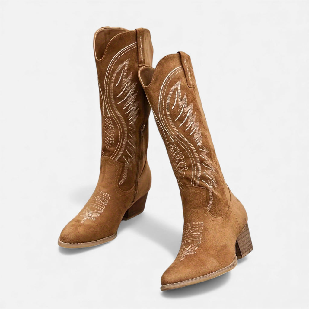 Women’s Suede Cowboy Boots – Block Heel Western Style