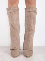 Women’s Suede Fold-Over Boots – Golden Detail