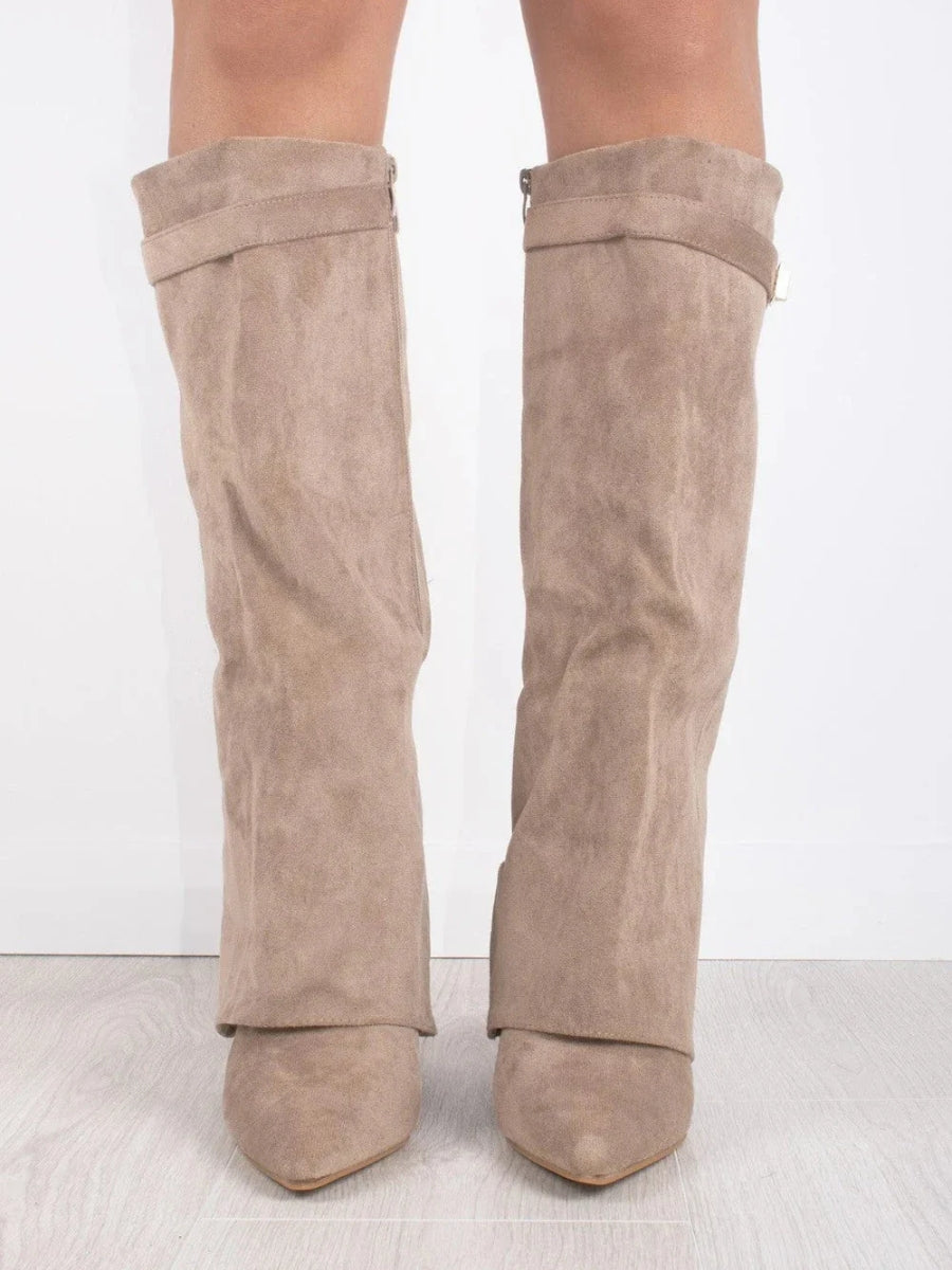 Montleigh | Women’s Suede Fold-Over Boots – Golden Detail