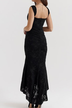 Women’s Ruched Lace Midi Dress – Bodycon Fit