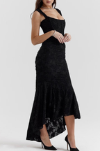 Women’s Ruched Lace Midi Dress – Bodycon Fit