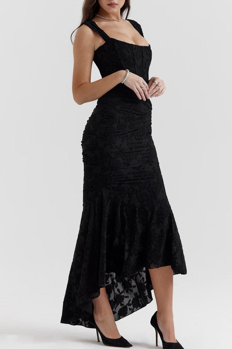 Women’s Ruched Lace Midi Dress – Bodycon Fit
