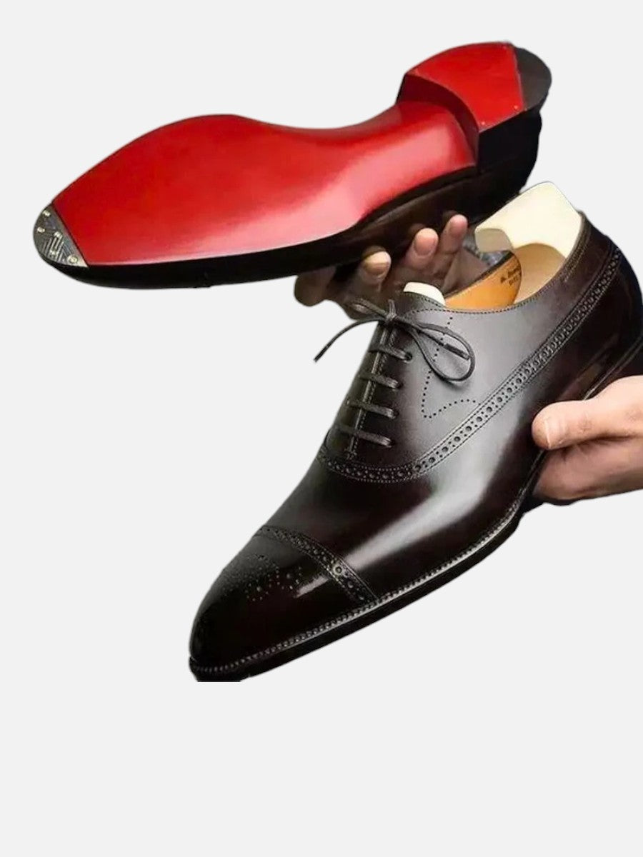 Men’s Leather Oxford Shoes – Cap Toe Lace-Up Formal Dress Shoes