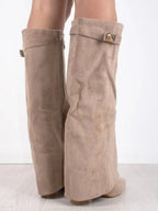 Women’s Suede Fold-Over Boots – Golden Detail