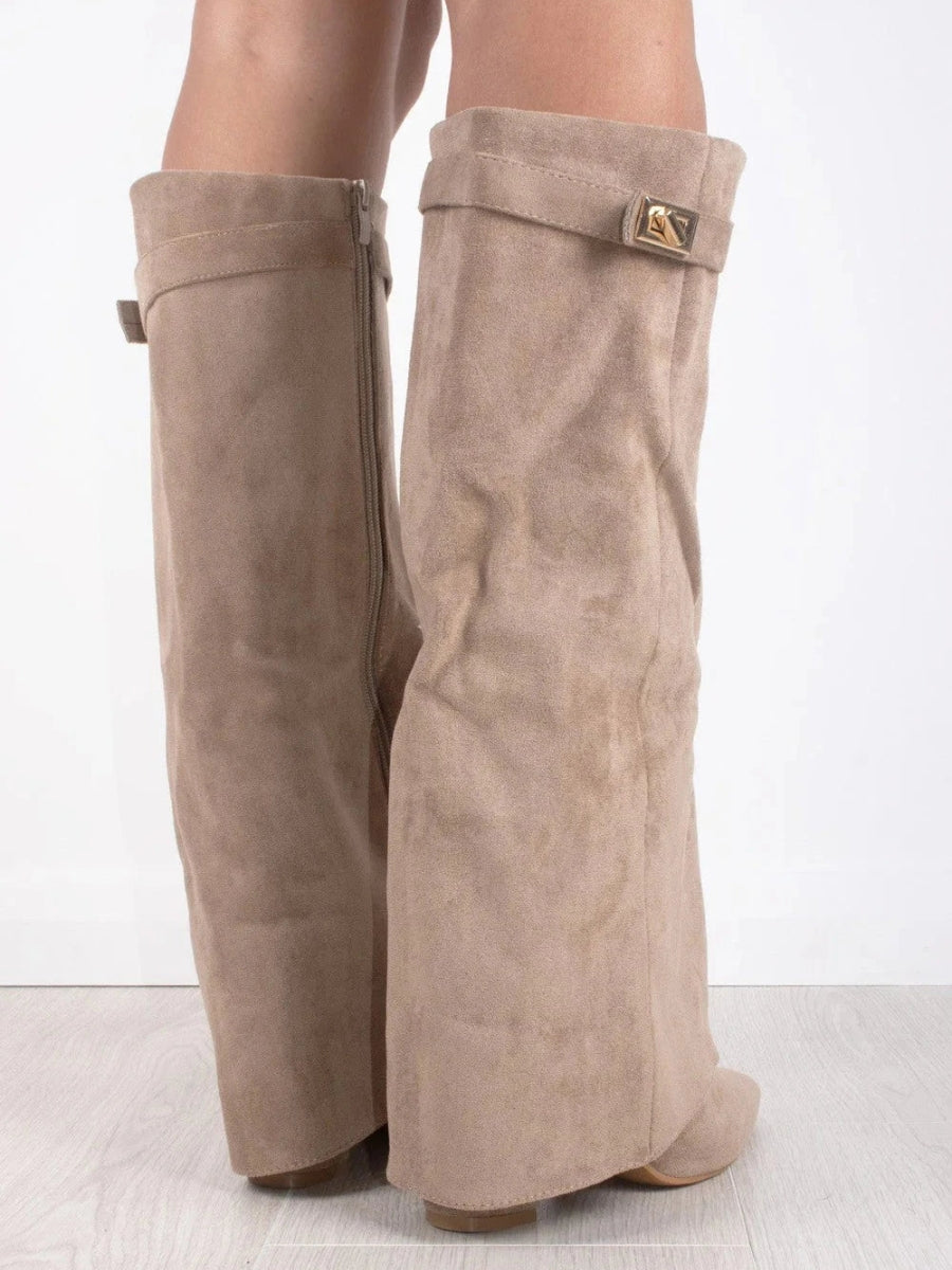 Montleigh | Women’s Suede Fold-Over Boots – Golden Detail