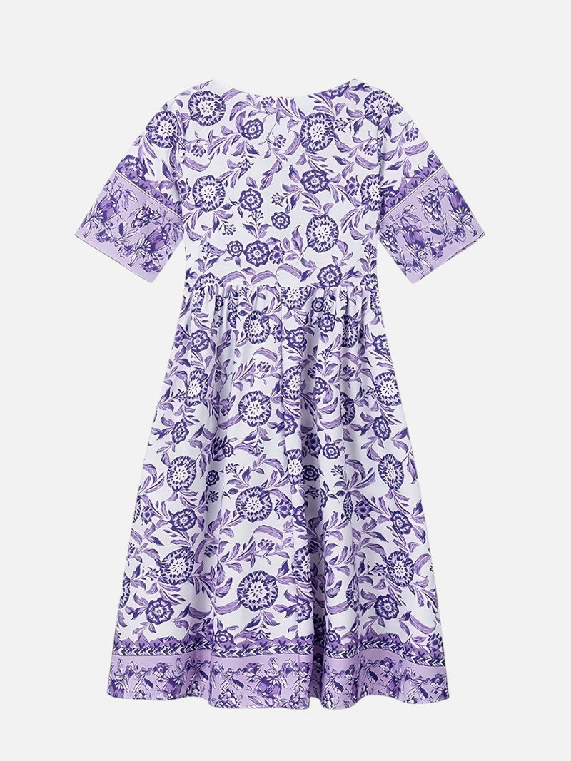 Women’s Floral V-Neck Midi Dress – Relaxed Summer Elegance