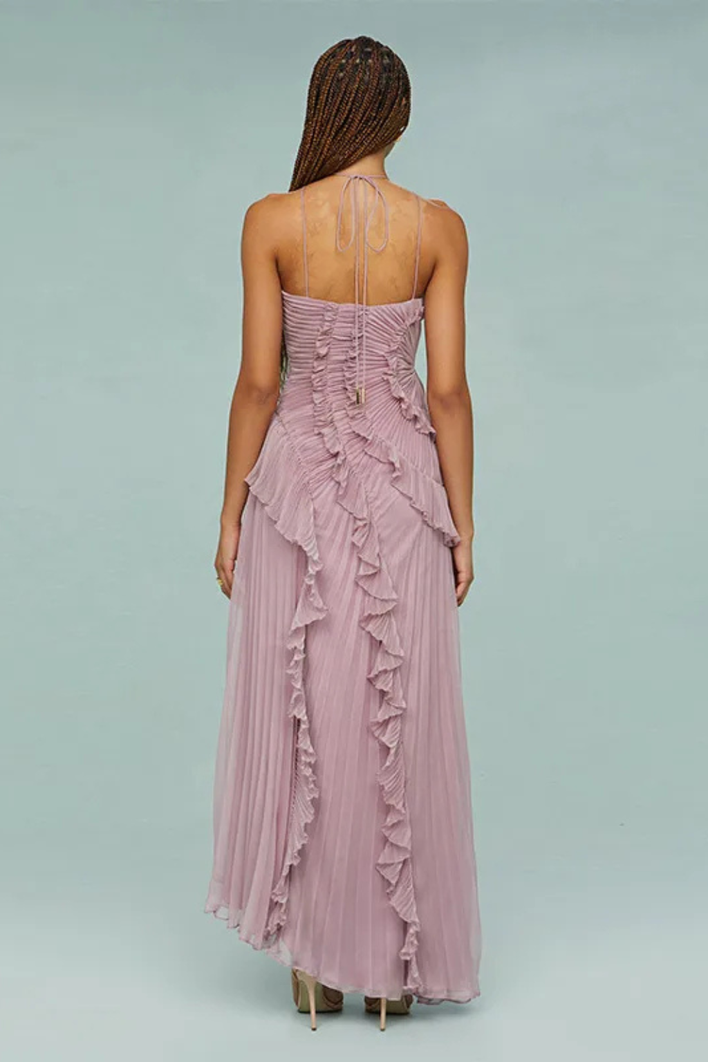 Montleigh | Women's Pleated Ruffle Halter Maxi Dress – Elegant Occasion Wear
