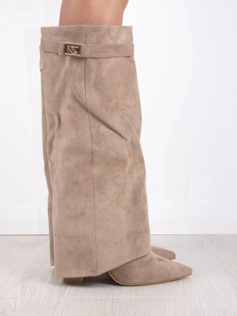 Montleigh | Women’s Suede Fold-Over Boots – Golden Detail