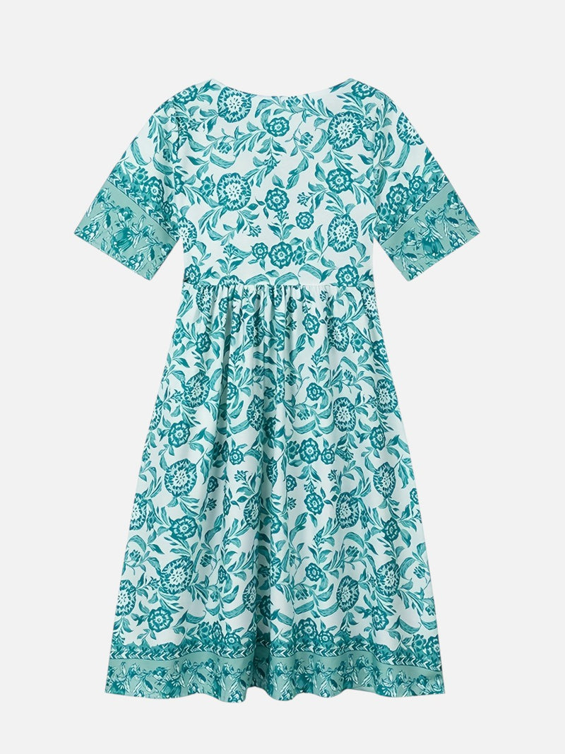Women’s Floral V-Neck Midi Dress – Relaxed Summer Elegance