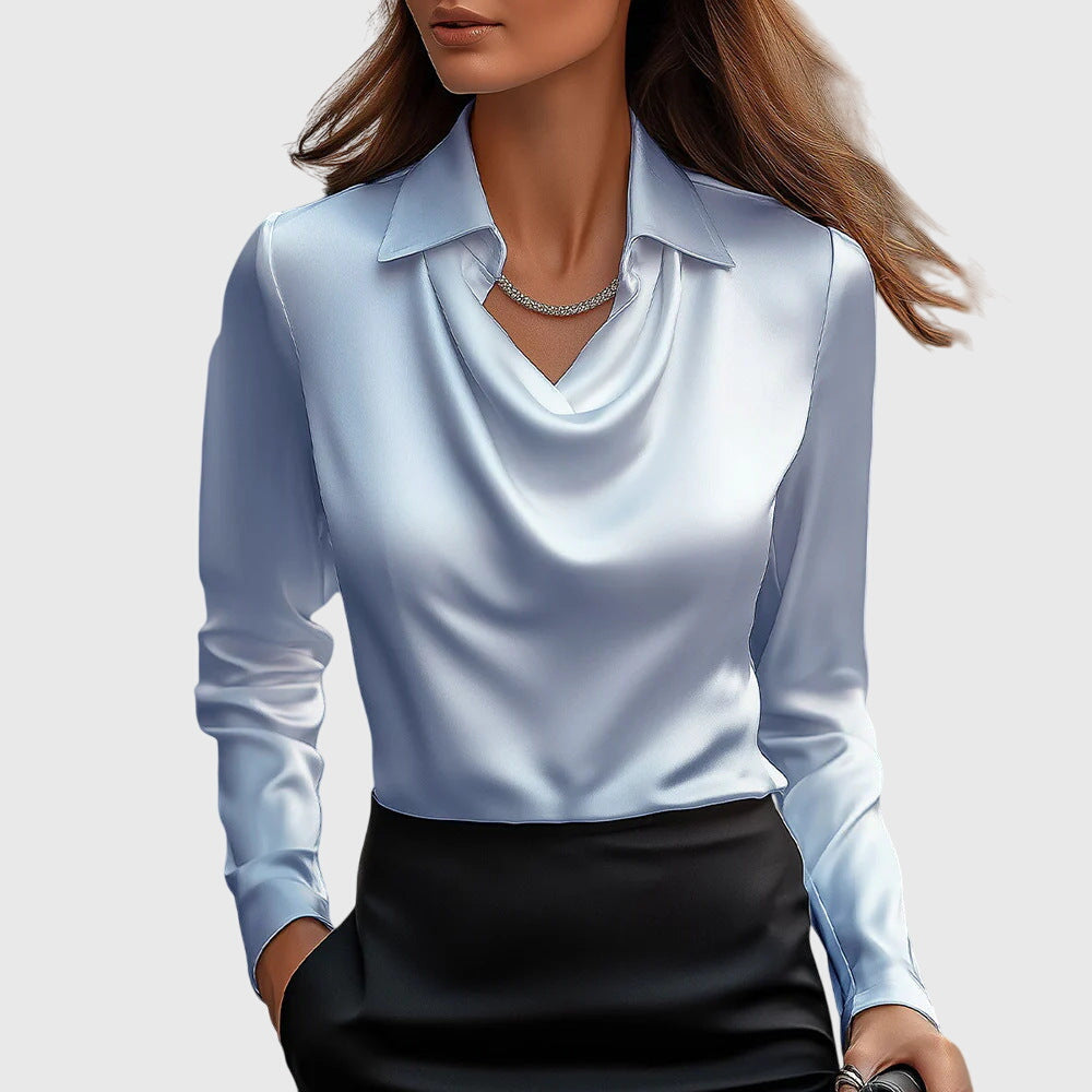 Montleigh | Women’s Elegant Draped Blouse – Satin-Feel