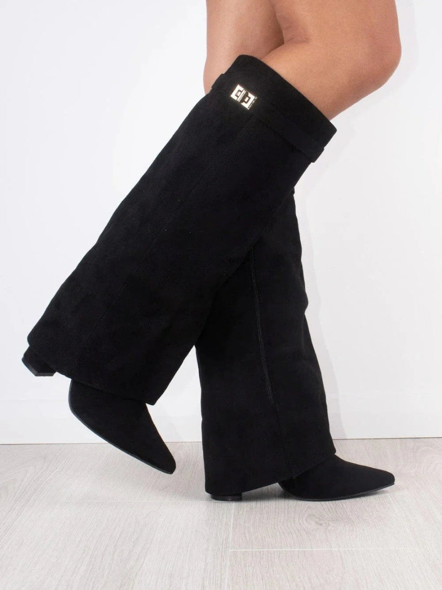 Montleigh | Women’s Suede Fold-Over Boots – Golden Detail