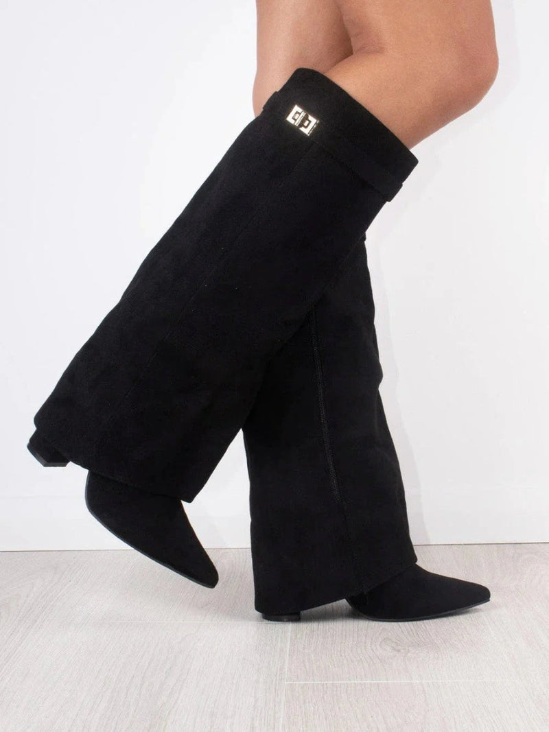 Women’s Suede Fold-Over Boots – Golden Detail