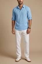 Men’s Linen Look Henley Shirt – Relaxed Fit Summer Style