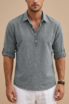 Men’s Linen Look Henley Shirt – Relaxed Fit Summer Style