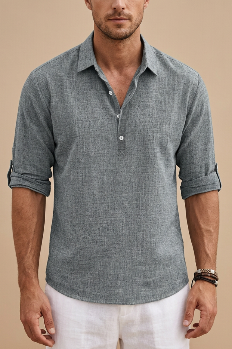 Men’s Linen Look Henley Shirt – Relaxed Fit Summer Style