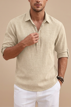 Men’s Linen Look Henley Shirt – Relaxed Fit Summer Style
