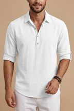 Men’s Linen Look Henley Shirt – Relaxed Fit Summer Style