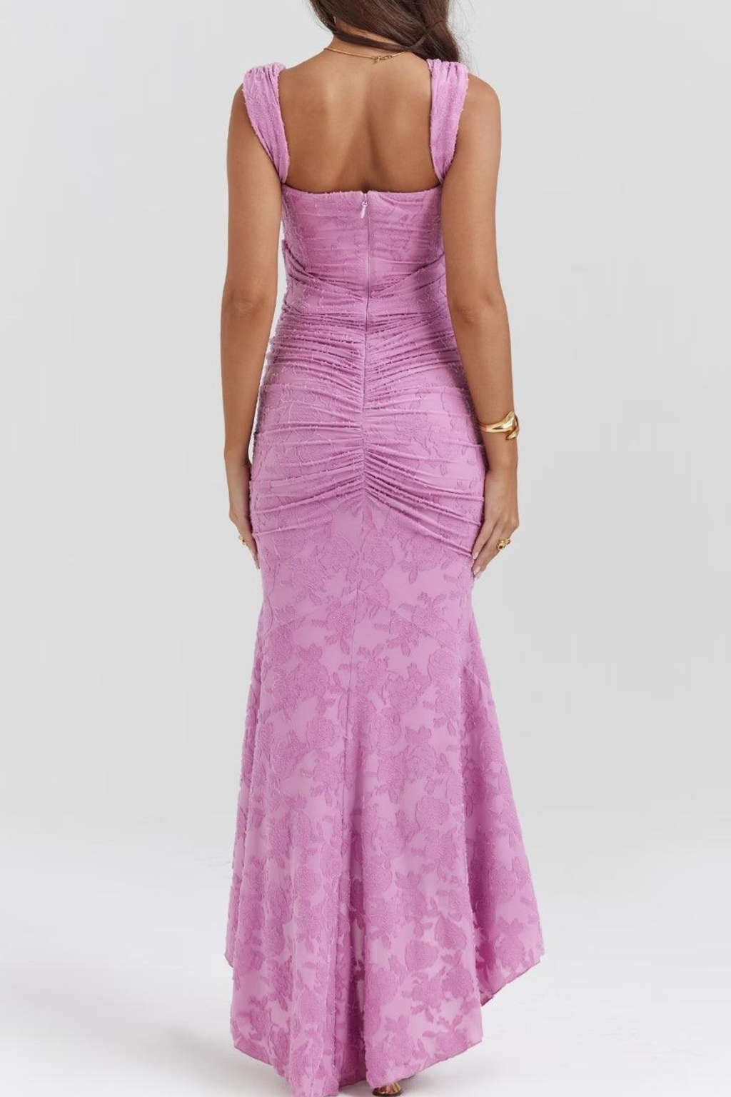 Women’s Ruched Lace Midi Dress – Bodycon Fit