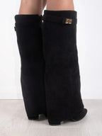 Women’s Suede Fold-Over Boots – Golden Detail