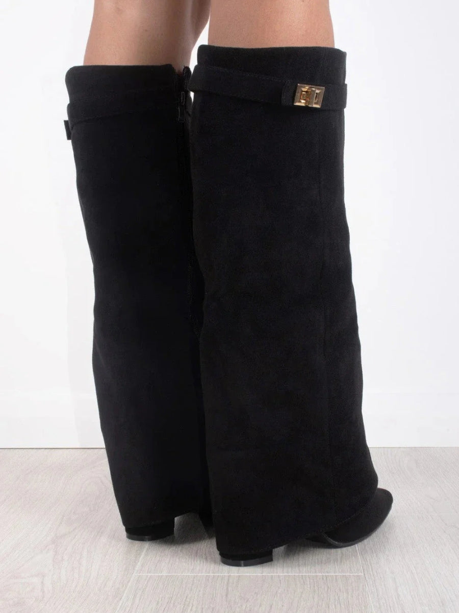 Montleigh | Women’s Suede Fold-Over Boots – Golden Detail