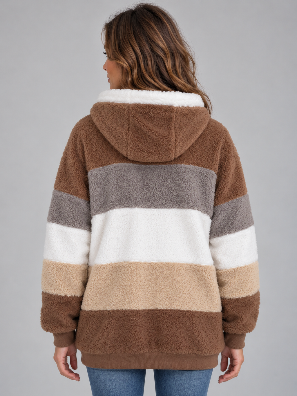 Women’s Teddy Fleece Jacket – Hooded Zip Up Longline Coat