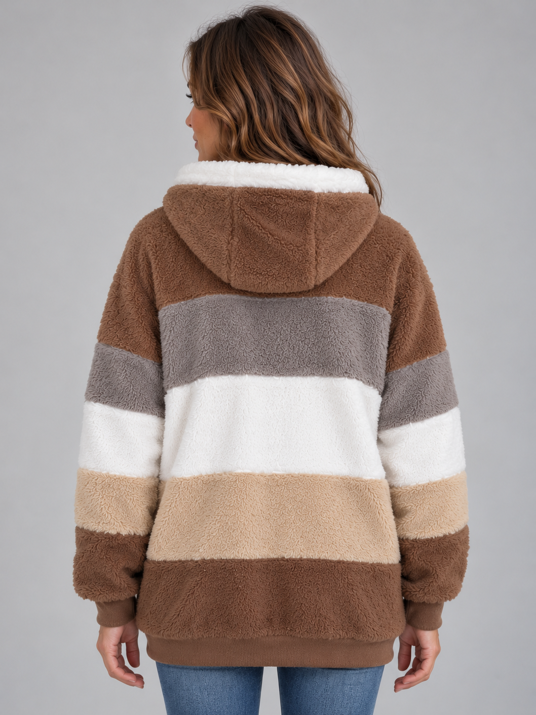 Women’s Teddy Fleece Jacket – Hooded Zip Up Longline Coat
