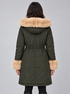 Women’s Faux Fur Lined Hooded Parka – Drawstring Waist Winter Coat