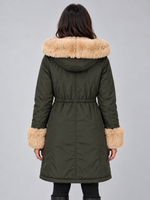 Women’s Faux Fur Lined Hooded Parka – Drawstring Waist Winter Coat