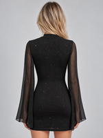 Women’s Sparkle Cut Out Mini Dress – Cape Sleeve Party Dress